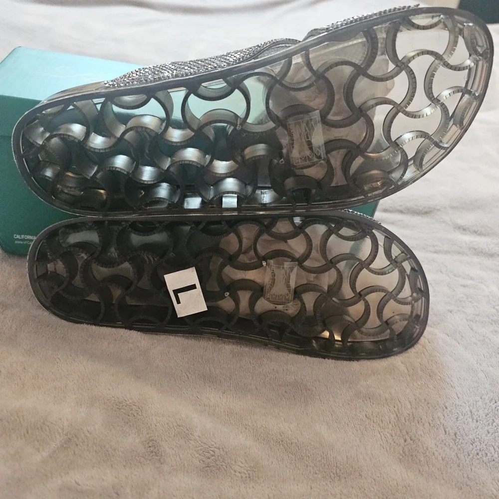 Lauren Lorraine Jelly Sandals Size Medium Black Crystal‎ Rhinestone Embellished